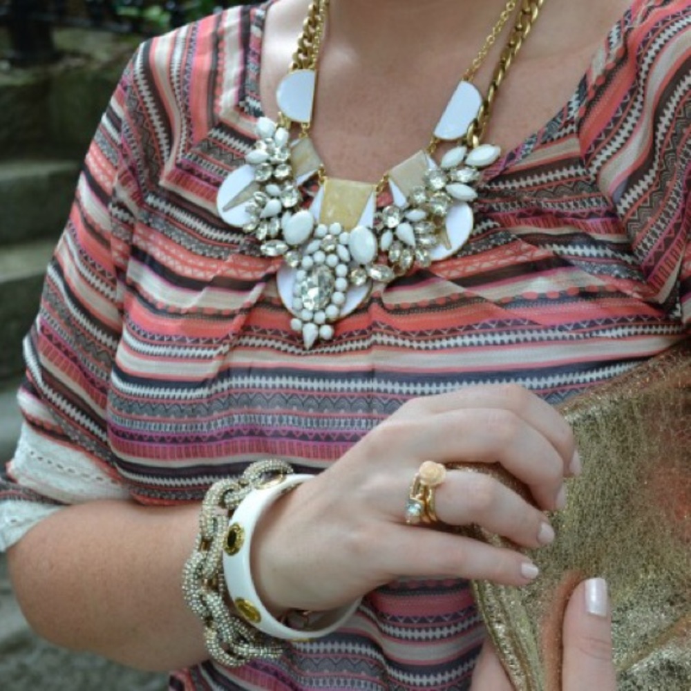 J. Crew White and Rhinestone Statement Necklace